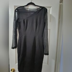 Cache Gray Asymmetrical Long Sleeve Sheath Dress